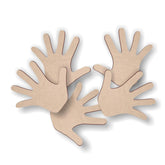 Four cardboard hand-shaped cutouts on a white background