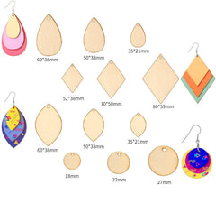 Cliths 120 Pcs Wooden Teardrop Earring Blanks Mixed Size Unfinished MDF Pendants for DIY Jewelry Making