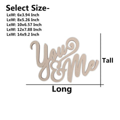 Cliths 'You & Me' Wooden Cutout MDF Unfinished Word Sign for Wedding DIY Couple Gifts & Wall Art 2.7mm Thick