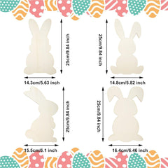 Dimensions of white bunny shapes with colorful Easter-themed border