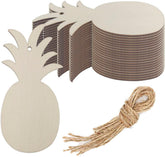 Cliths 20 Pcs Pineapple Wood Cutouts Tropical Ornaments with Hemp Ropes DIY MDF Craft Blanks for Wedding, Summer Party Decor