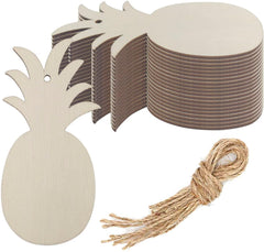 Cliths 20 Pcs Pineapple Wood Cutouts Tropical Ornaments with Hemp Ropes DIY MDF Craft Blanks for Wedding, Summer Party Decor