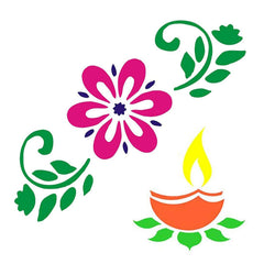 Cliths Wooden Rangoli Set for Diwali DIY Décor Flower & Diya Design Cutouts for Painting, Home Decoration, Festival Crafts
