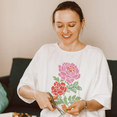 wall painting floral stencil peony