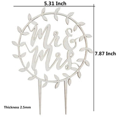Cliths Wooden Mr & Mrs Wedding Cake Topper MDF Round Rustic Cake Decor for Weddings, Anniversaries