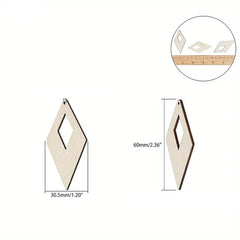 American Elm 52 Pack Rhombus Wooden Pendants Natural MDF Shapes for Jewelry Making, Earrings, Ornaments DIY Craft Blanks