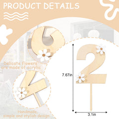 American Elm Wooden Daisy Cake Topper 2 MDF Flower Cake Decor for 2nd Birthday Party, Boho Theme, Baby Shower