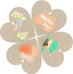 Flower-shaped card with 'Thank You' and 'Happy Day' text on a beige background