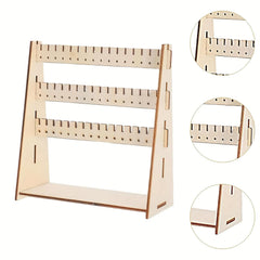 American Elm Wooden Jewelry Display Rack 8.74x7.99 inch Multi-Tier Wall Mounted Earring Holder Stand with Adjustable Shelves MDF Organizer for Earrings