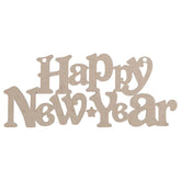 Wooden 'Happy New Year' decoration on a white background