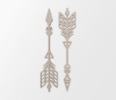 Two decorative arrow-shaped objects on a light gray background