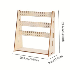 American Elm Wooden Jewelry Display Rack 8.74x7.99 inch Multi-Tier Wall Mounted Earring Holder Stand with Adjustable Shelves MDF Organizer for Earrings