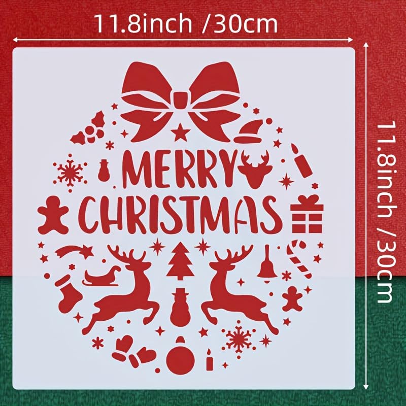 Christmas-themed design with 'Merry Christmas' text and festive elements on a white background, with dimensions indicated.