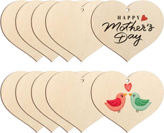 American Elm 10 Pcs Unfinished Wood Heart Ornaments DIY Craft Kit for Mother's Day, Valentine's & Christmas MDF Paintable Blanks