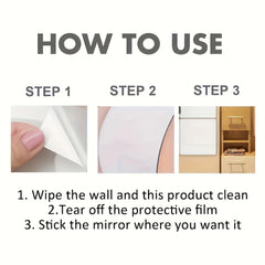 Instructions on how to use a mirror, including steps and images of the process.