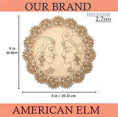 American Elm Pack of 2 Round Radha Krishna Wooden Cutout 8 in Mandala Art MDF Base for Painting DIY Festival Crafts Indian Home Temple Wall Decoration Spiritual Artwork Board for Gifting & Decor