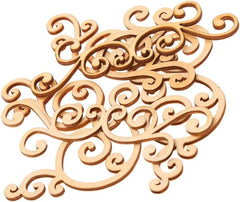 Decorative wooden flourish pattern on a white background