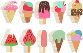 Set of ice cream and popsicle-shaped coasters on a white background