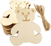 Cliths 32 Pack Wooden Bear Cutouts MDF Shapes DIY Craft Gift Tags Paintable Hanging Ornaments
