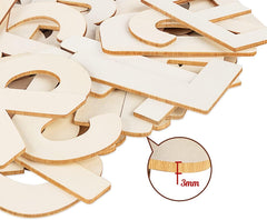 Stack of wooden letters with a close-up detail showing thickness measurement.