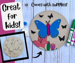 American Elm DIY Kids Paint Kit - Butterfly Flower Craft Project, Children's Art Kit, Kids Painting Kit, Creative Craft Activity, Perfect DIY Kit (8 Inch)