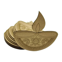 Cliths 12 Pcs Wooden Diya Cutouts for Diwali Decoration DIY Craft MDF Rangoli Art Pieces for Home Decor Easy to Paint Pre Marked Design