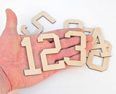 Hand holding wooden numbers '123' on a white background