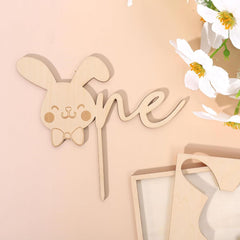 Cliths Wooden Bunny "One" Cake Topper 1st Birthday & Easter Decor Some Bunny Is One Rustic Kids Cake Decoration