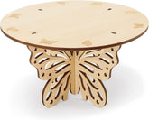 Wooden table with butterfly design on a white background