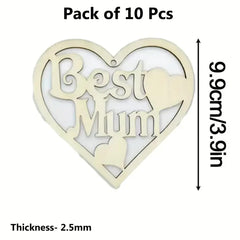unfinished 10pcs best mom wooden hearts for diy mother's day