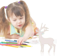 Child with colored pencils and a white deer figurine on a white background