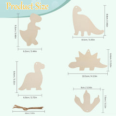Measurement chart of various dinosaur-shaped cutouts with dimensions.