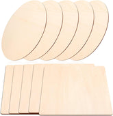 Set of wooden circles and rectangular boards on a white background