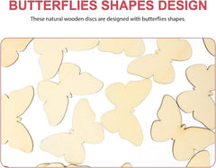 Wooden butterfly shapes with text indicating their design and material.