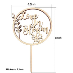 Cliths Wooden "Love in Bloom" Cake Topper Floral Wedding Cake Decor, Rustic Bridal/Baby Shower, MDF Cake Decoration