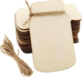 Stack of wooden coasters with a string on a white background