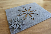 American Elm Felt Table Mats & Coasters Set of 8 Fire Aster Flower Design, Grey Placemats Coasters Dining Table Decor