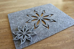 American Elm Felt Table Mats & Coasters Set of 8 Fire Aster Flower Design, Grey Placemats Coasters Dining Table Decor