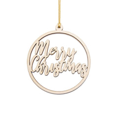 Gold 'Merry Christmas' ornament on a white background