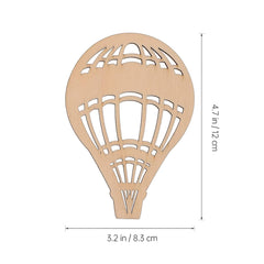 Wooden hot air balloon cutout with dimensions on a white background