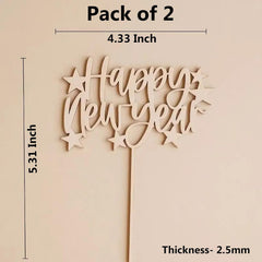 Cliths Pack of 2 Happy New Year Wooden Cake Toppers MDF Party & Home Decor, New Year Gift for Adults