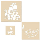 American Elm Pack of 2 Diwali Rangoli Stencil Set with Colors MDF Ganesh Diya Shubh Deepawali Design Wooden Cutout for Festival Decoration Art and Craft Activity Floor or Table Setup