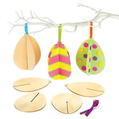Colorful paper Easter egg decorations hanging on a string against a white background