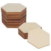 Stack of hexagonal wooden coasters on a white background