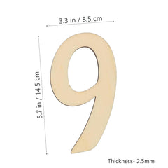 Measurement chart of a wooden number '9' with dimensions on a white background