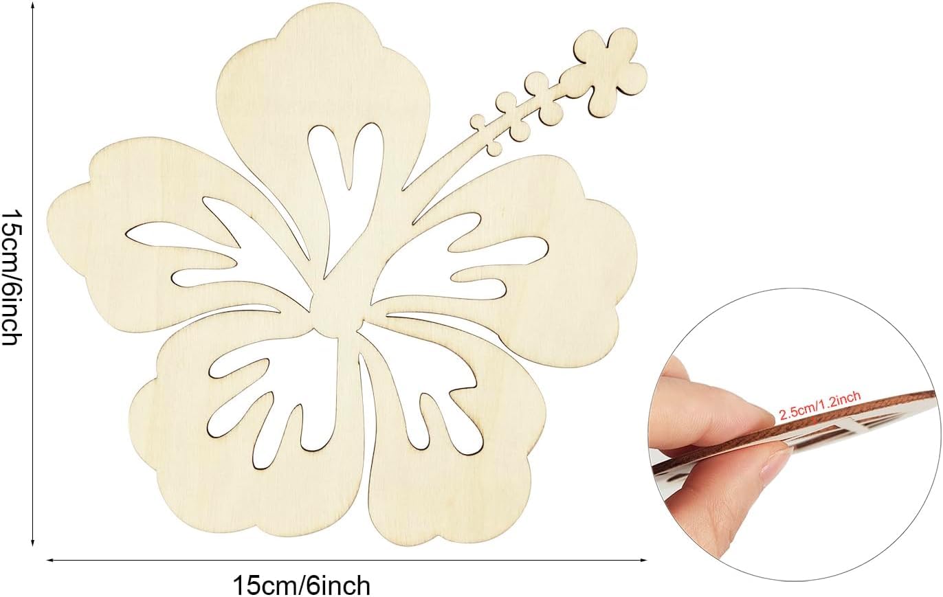 Wooden flower-shaped cutting board with measurements and a close-up of a hand holding a pen.
