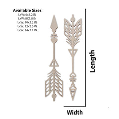 Measurement chart for decorative arrows with sizes listed.