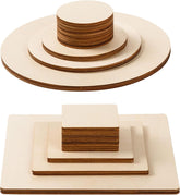 American Elm 48 Pcs Wooden Cutouts MDF Squares & Circles for Christmas Decor & Wood Art Projects
