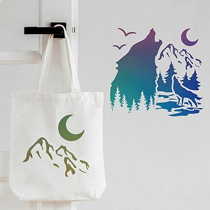 forest mountain moon stencil