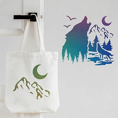 forest mountain moon stencil